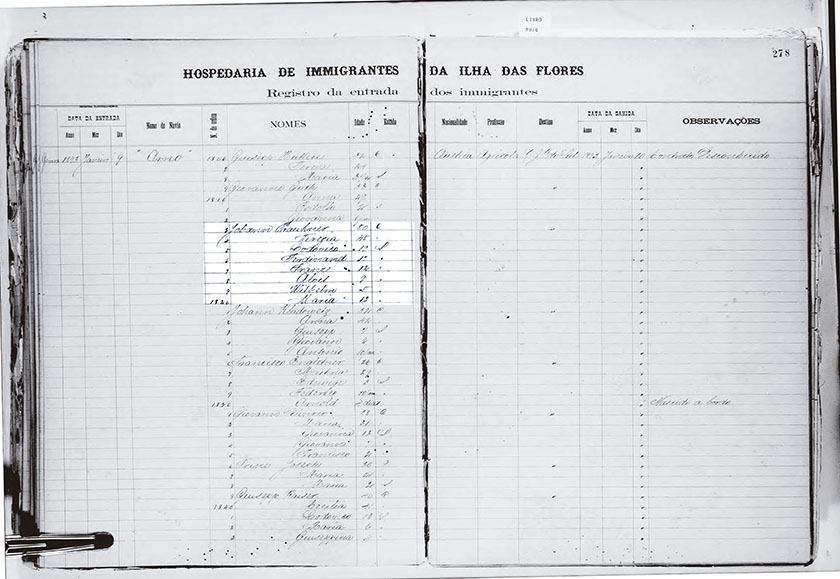 Registro de entrada dos imigrantes